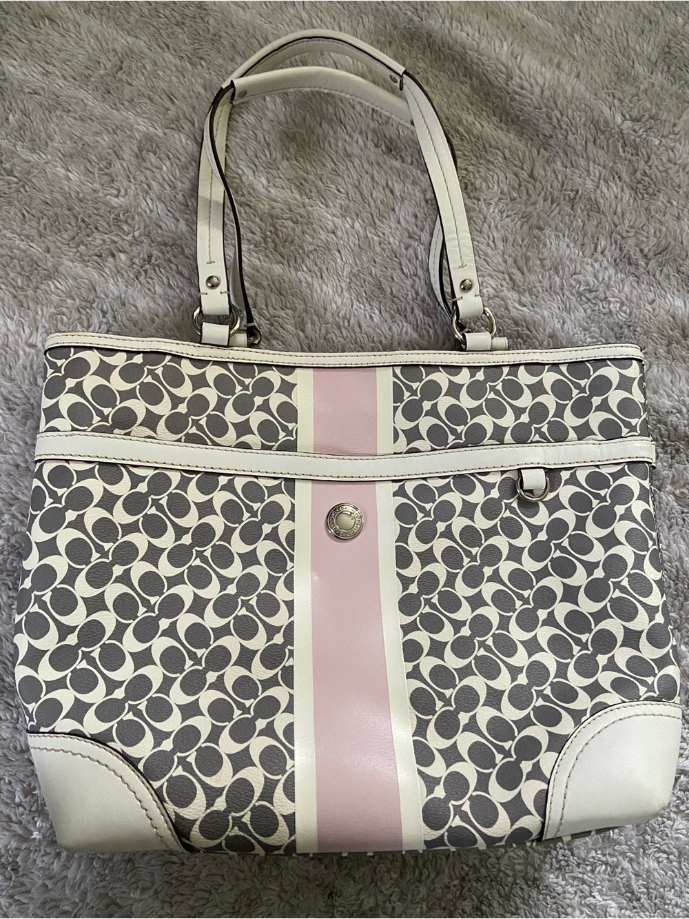Coach Women's Patterned Tote Bag in Gray, White & Pink